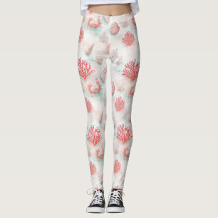Leggings Conchas y olas del océano Patrón (7)