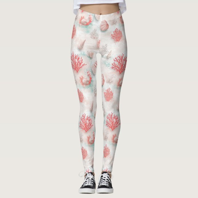 Leggings Conchas y olas del océano Patrón (7) (Anverso)