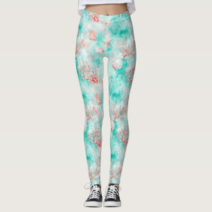 Leggings Conchas y olas del océano Patrón (9)