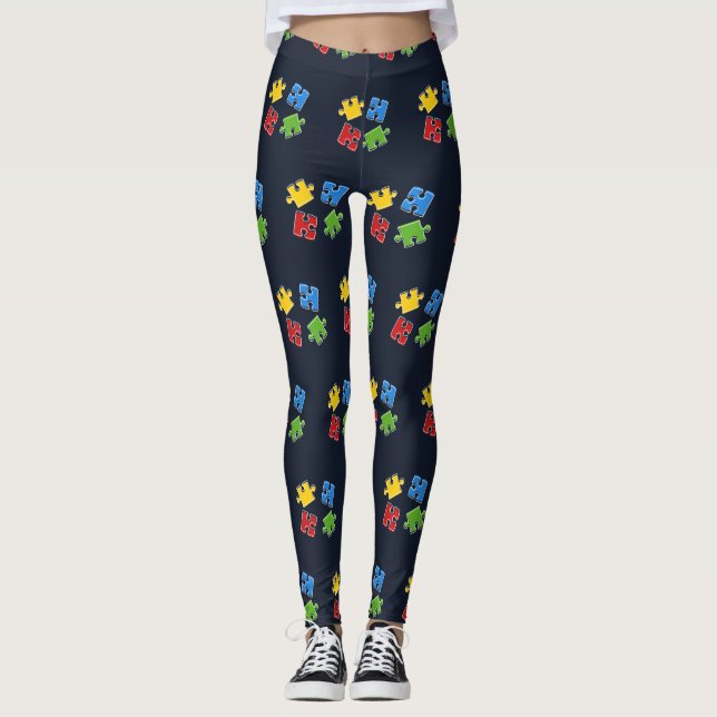 Leggings Conciencia del autismo Amarillo azul Amarillo Rojo (Anverso)