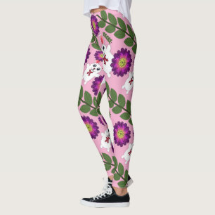 Leggings Conejo Kawaii de Primavera: Floral Morado Vibrante