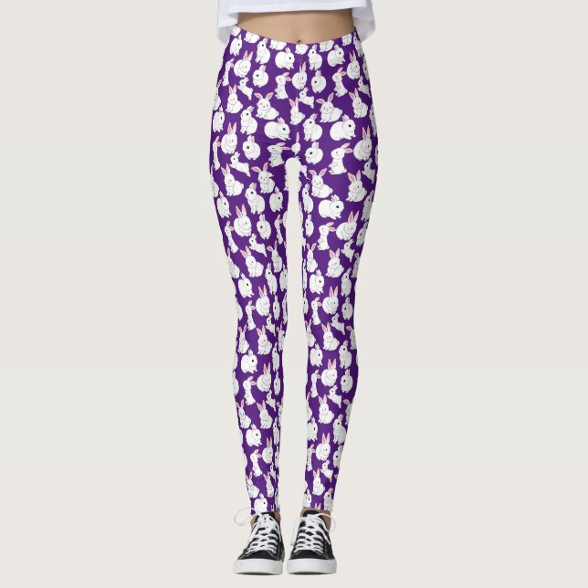 Leggings Conejos blancos patrón 01.bw D-Púrpura (Anverso)