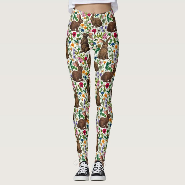 Leggings Conejos y flores silvestres (Anverso)
