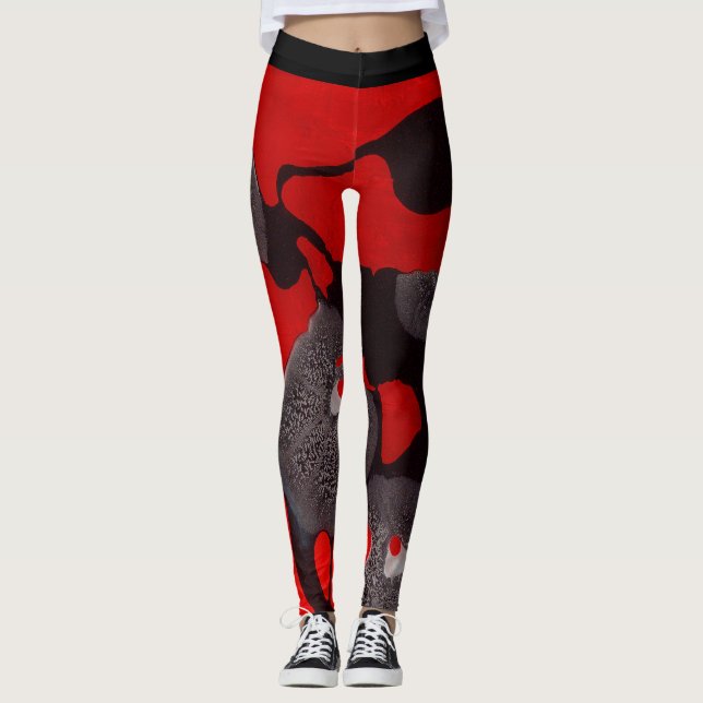 Leggings Conexiones rojas y negras de las polainas (Anverso)