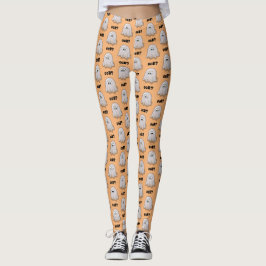 Leggings Confused Ghost Says "Oob?" Funny Halloween Cartoon