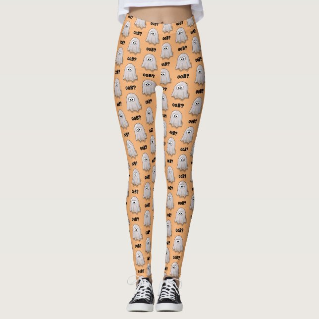 Leggings Confused Ghost Says "Oob?" Funny Halloween Cartoon (Anverso)