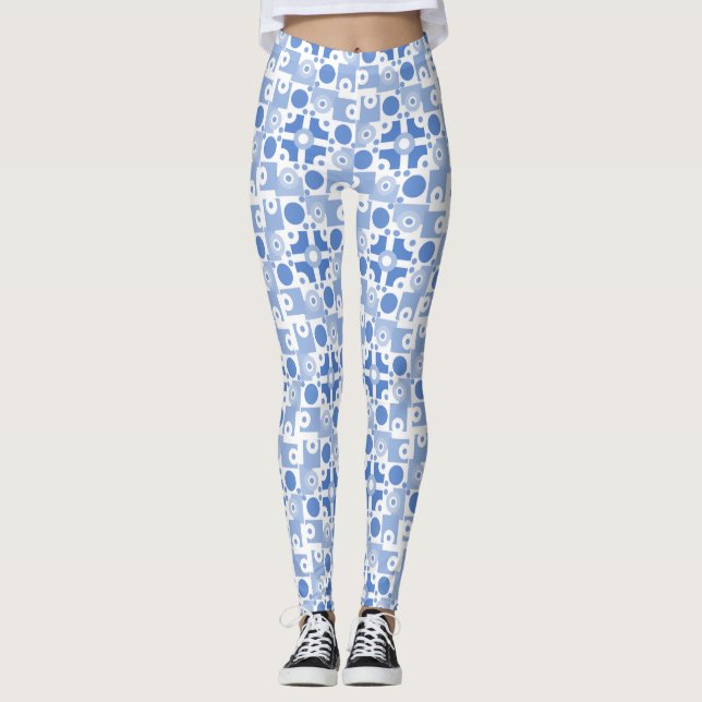 Leggings Conjunto de circuitos azul y blanco moderno (Anverso)