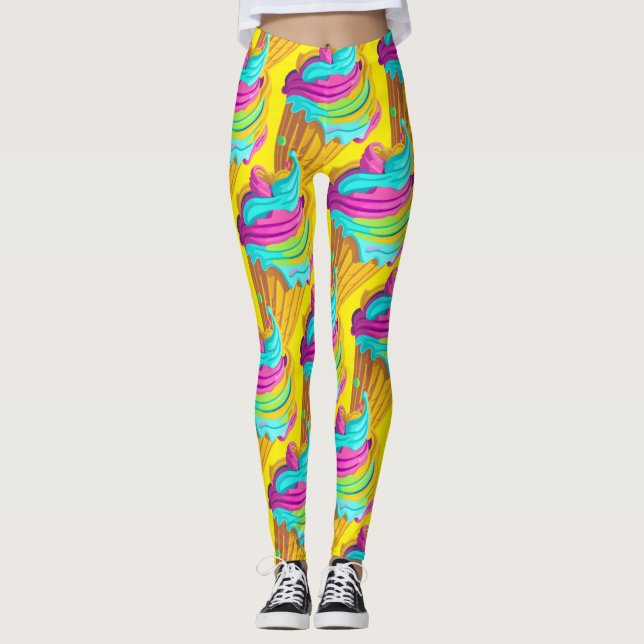 Leggings Conos de helado de arcoíris amarillo rosa genial d (Anverso)