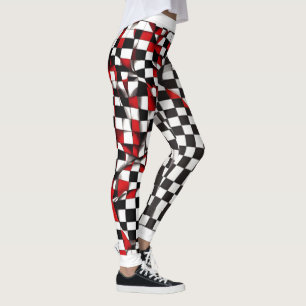 Leggings Contrastando las piernas de control rojo y blanco