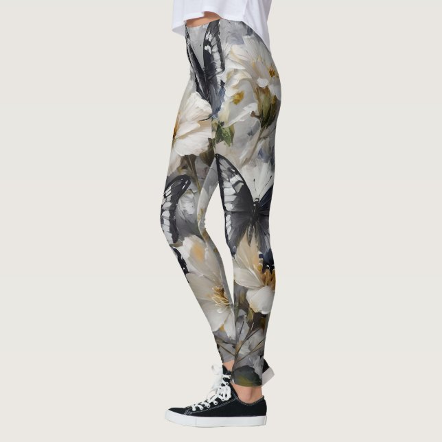 Leggings "Contraste Elegante: Mariposas Negras Y Blancas (Izquierda)