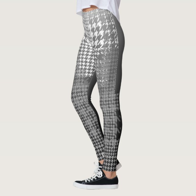 Leggings Control Ombre de Houndstooth del negro del blanco (Izquierda)