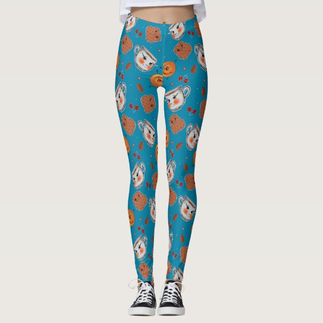 Leggings Cookies, bollos: patrón de fondo azul (Anverso)