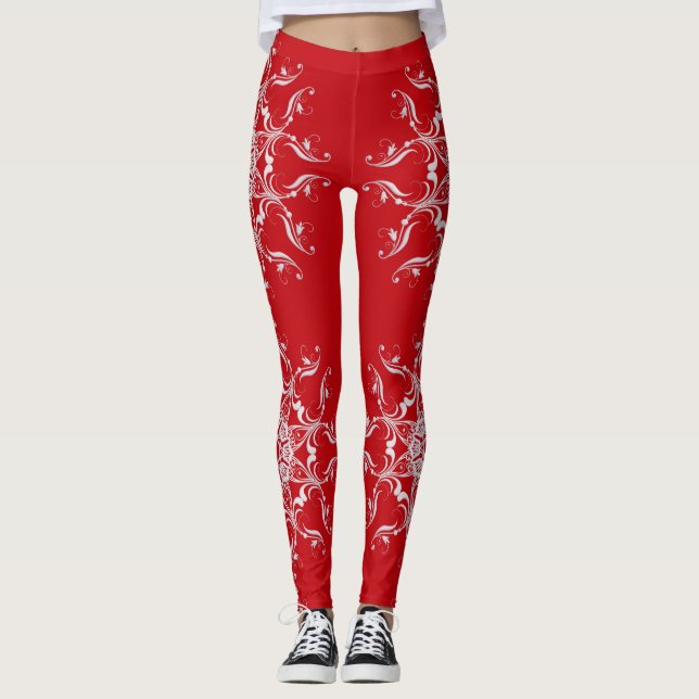 Leggings Copo de nieve barroco rojo del estilo (Anverso)