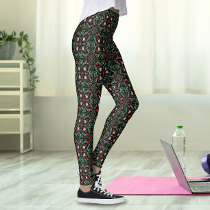 Leggings Copo de nieve de invierno, Poinsettias, Cardenales