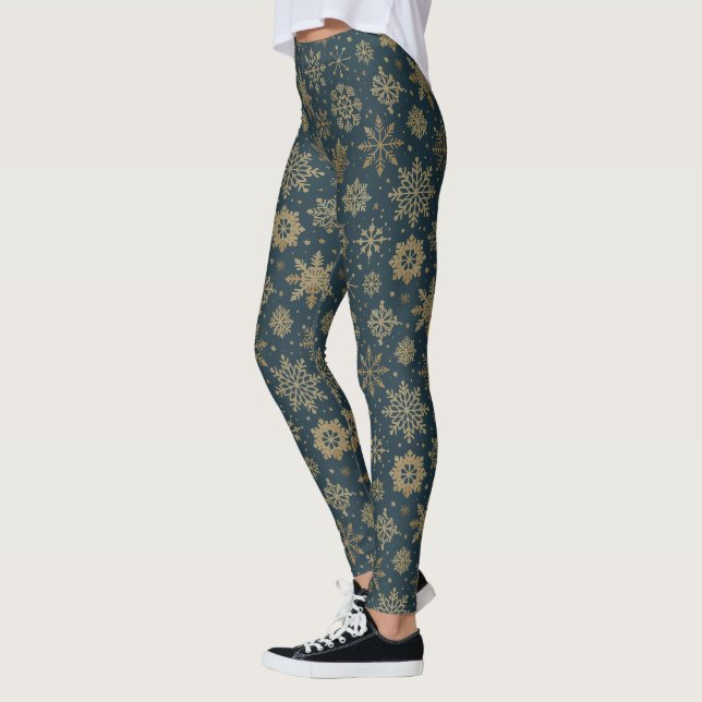 Leggings Copo de Nieve Dorado Rústico sobre Verde Oscuro (Izquierda)