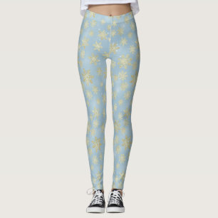 Leggings Copo de Nieve Dorados sobre Azul Cielo – Invierno