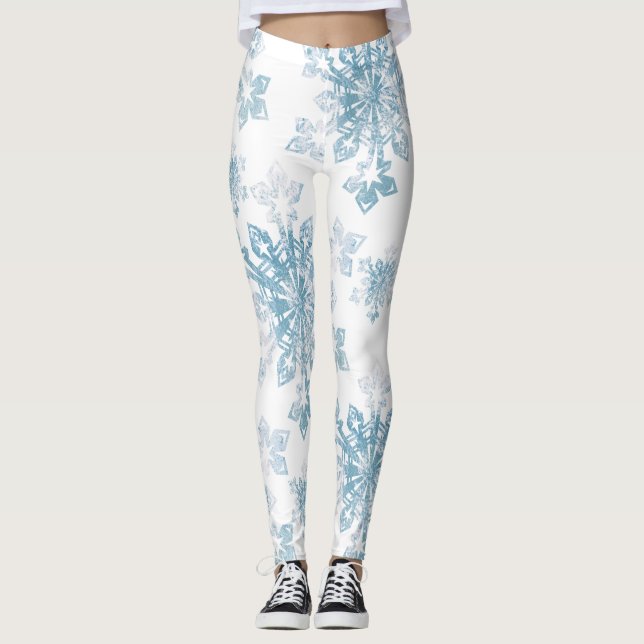 Leggings Copos de nieve azules de la acuarela (Anverso)