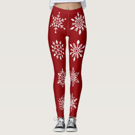 Leggings Copos de nieve blancos en vacaciones rojas de invi