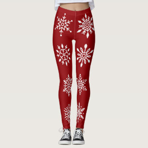 Leggings Copos de nieve blancos en vacaciones rojas de invi