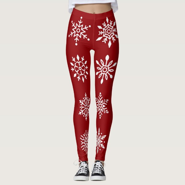 Leggings Copos de nieve blancos en vacaciones rojas de invi (Anverso)