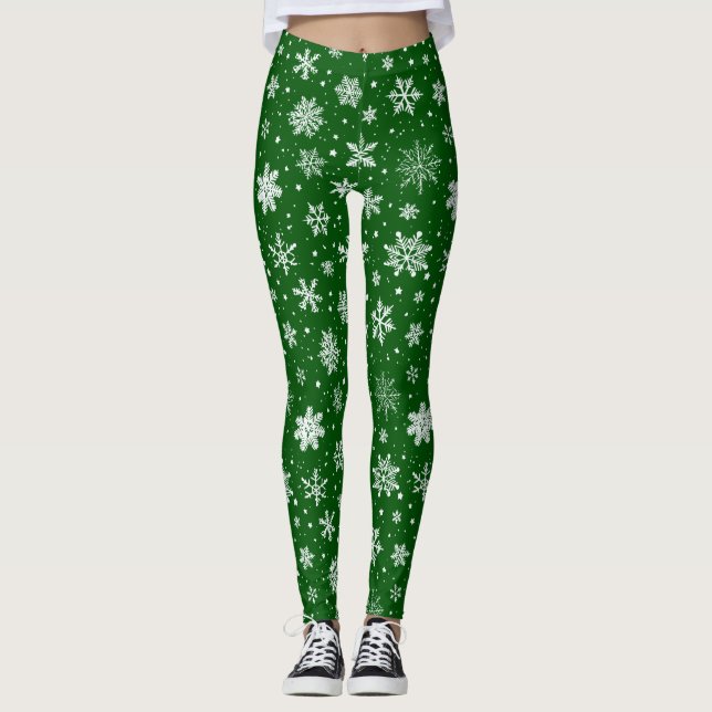 Leggings Copos de nieve blancos en verde (Anverso)