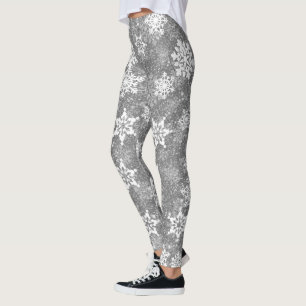 Leggings Copos de nieve blancos Navidades grises Elegantes