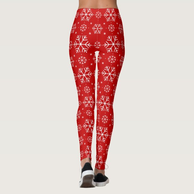 Leggings Copos de nieve blancos sobre Navidades de fondo ro (Reverso)