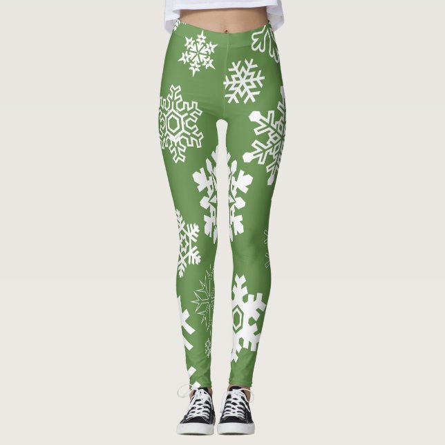 Leggings Copos de nieve blancos - Verde (Anverso)