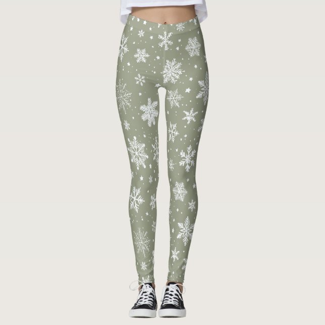 Leggings Copos de nieve blancos y verdes (Anverso)