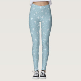 Leggings Copos de nieve bonito blanco y azul moderno lindo