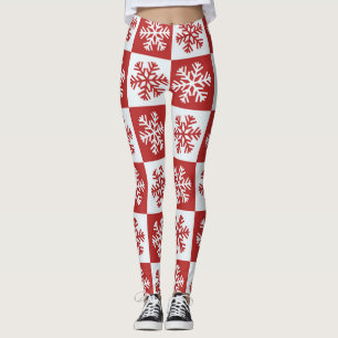 Leggings Copos de nieve con control rojo y blanco