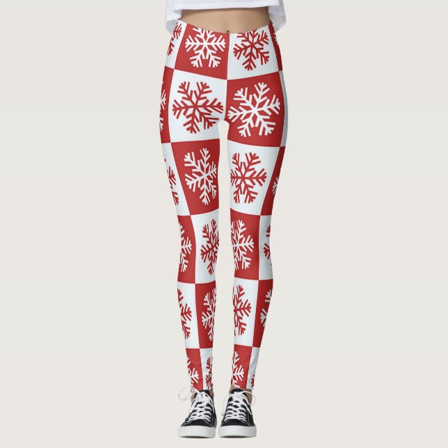 Leggings Copos de nieve con control rojo y blanco (Anverso)