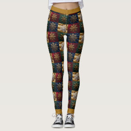 Leggings Copos de nieve de oro en imagen de terciopelo