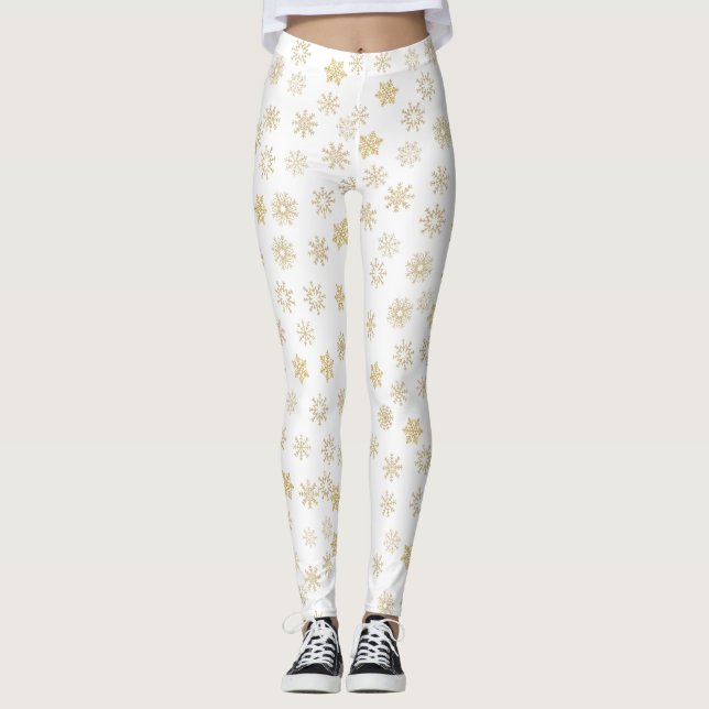Leggings Copos de nieve de oro Purpurinoso (Anverso)