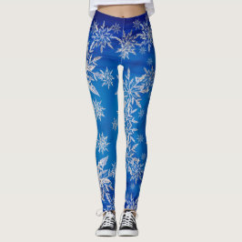 Leggings Copos de nieve de plata brillantes en azul