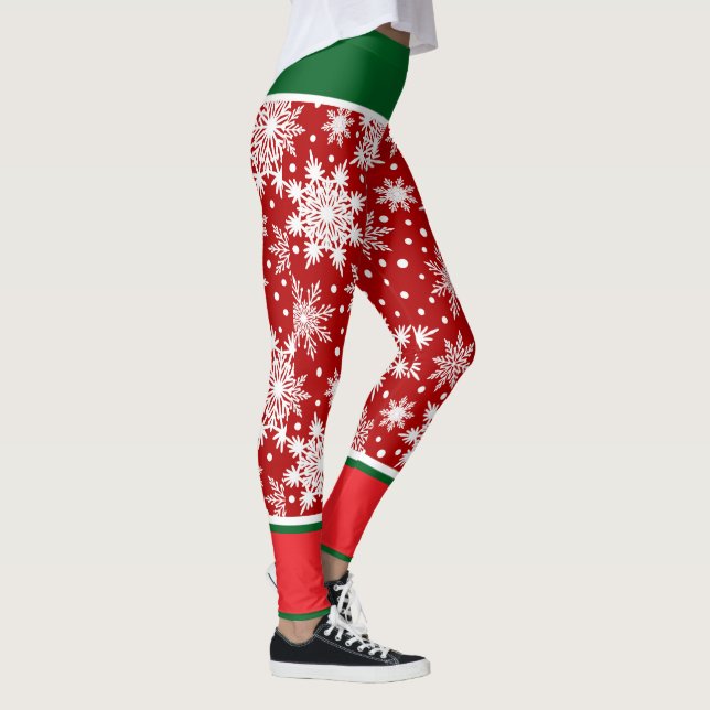 Leggings Copos de nieve de vacaciones con acentos rojos y v (Derecha)
