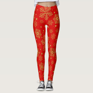 Leggings Copos de nieve dorados en rojo