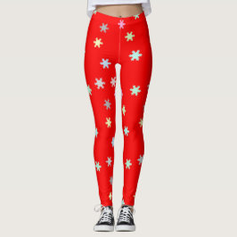 Leggings Copos de nieve en las piernas rojas