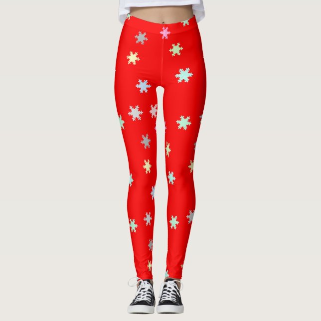 Leggings Copos de nieve en las piernas rojas (Anverso)