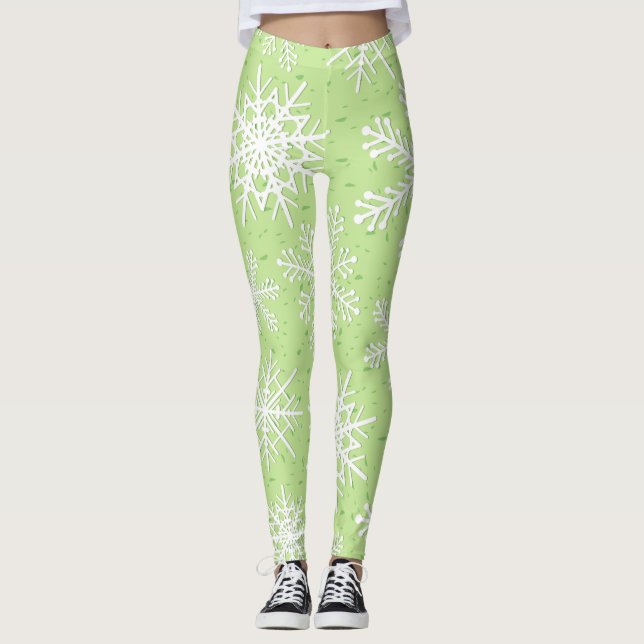 Leggings Copos de nieve en verde (Anverso)