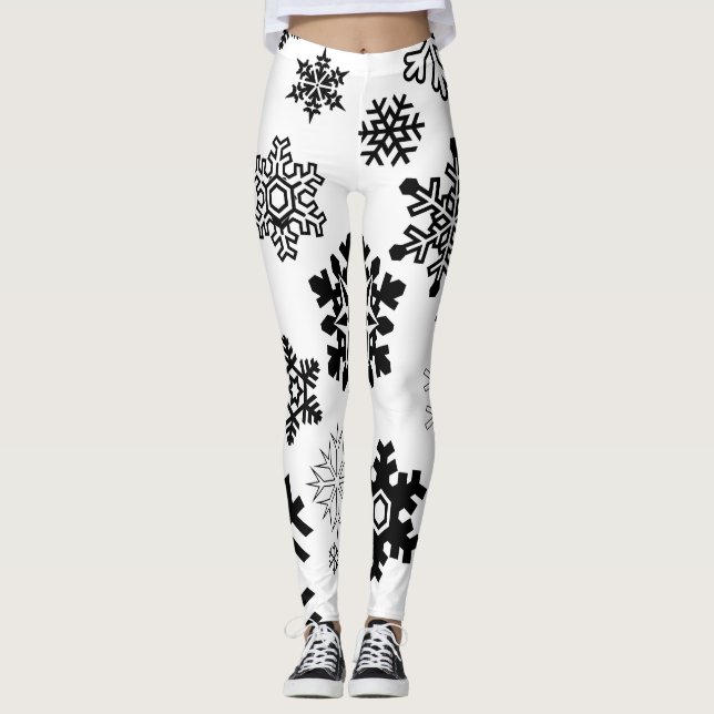 Leggings Copos de nieve negros y blancos (Anverso)