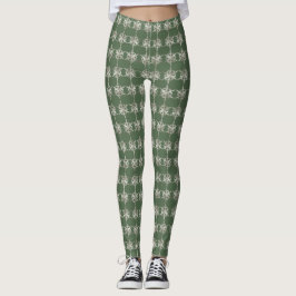 Leggings Copos de nieve plateados con fondo verde
