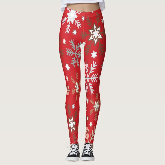 Leggings Copos de nieve rojos (Anverso)