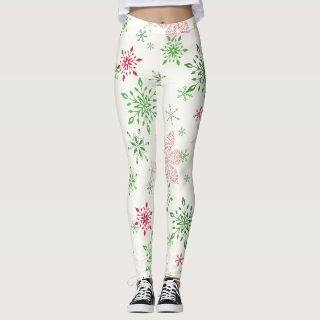 Leggings Copos de nieve rojos y verdes (Anverso)