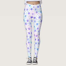 Leggings Copos de nieve rosa y azul pastel Blanco elegante