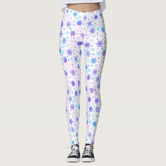 Leggings Copos de nieve rosa y azul pastel Blanco elegante (Anverso)