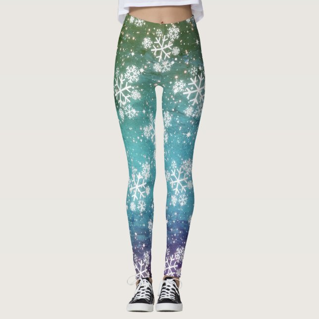 Leggings Copos de nieve y estrellas (editables) (Anverso)