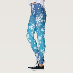 Leggings Copos de nieve y estrellas en gradiente azul pálid