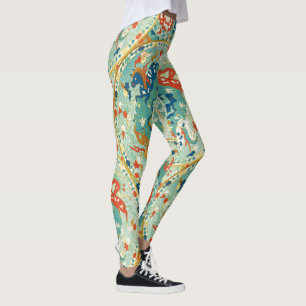 Leggings Coral menta y caballo azul y estampado floral