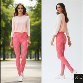 Leggings Coral Pink Diagonal Glitch Woven Plaid